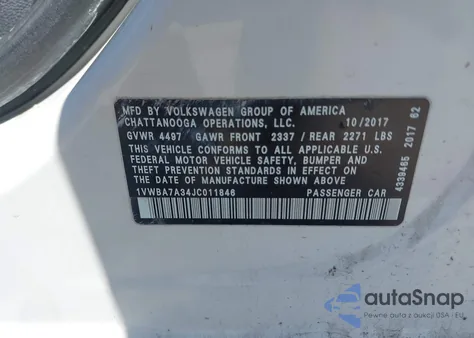2018 Volkswagen Passat 2.0T Se from USA, damaged, VIN 1VWBA7A34JC011846